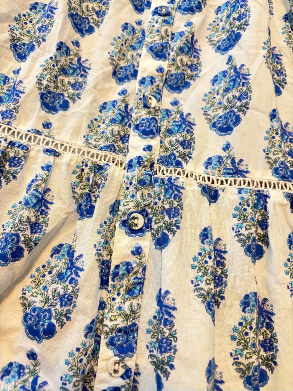 Playa Lucila Smock Border Dress Blue White Floral Print Maxi size small - Picture 4 of 9
